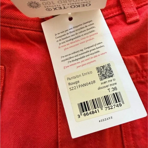 Sezane NWT Enrico High-Waisted Wide Leg Jeans Red - Size 36 (4) - Picture 7 of 7